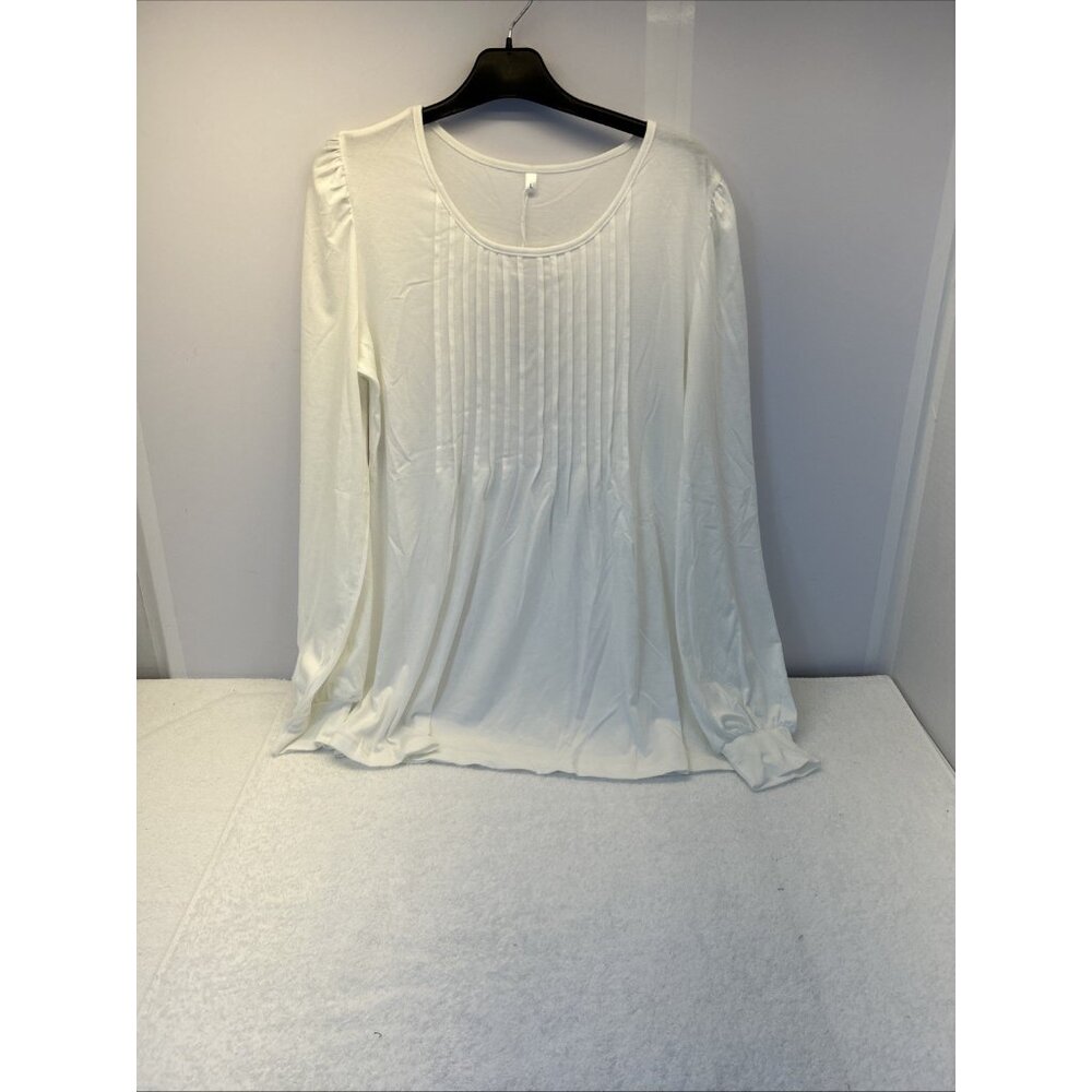 Licemere White Long Sleeve Blouse Pin Tuck Pleats Down Front Dressy Size L